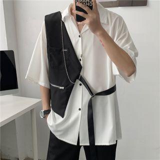 Mock Two-piece Elbow-sleeve Buckled Shirt