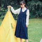 Corduroy Midi A-line Jumper Dress / Mock Neck Sweatshirt