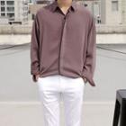 Hidden-button Plain Shirt