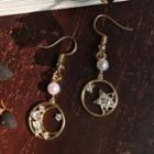 Asymmetric Rhinestone Moon-and-star Drop Hook Earring 1 Pair - Gold - One Size