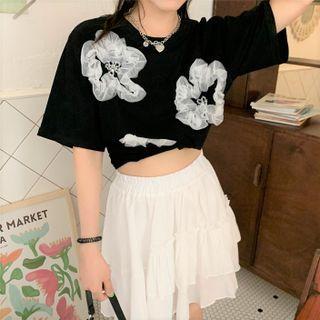 Short-sleeve Embellished T-shirt / Mini A-line Skirt
