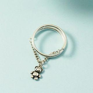 Bear Pendant Alloy Open Ring Silver - One Size