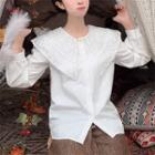 Lace Collar Long Sleeve Blouse White - One Size