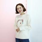 Roes Embroidery Rib-trim Sweater