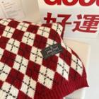 Argyle Knit Scarf Red - One Size