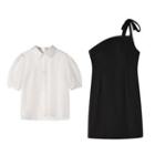 Plain Short Sleeve Shirt/ Single Shoulder Dress