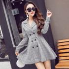 Long-sleeve Double-breasted Plaid Mini Coat Dress