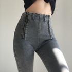 High-waist Front-zip Skinny Jeans