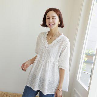 Crochet-trim Eyelet-lace Blouse Ivory - One Size