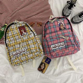 Plaid Embroidered Canvas Backpack