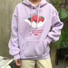 Long-sleeve Strawberry Print Hoodie Purple - One Size