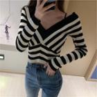 Striped Knit Top Stripe - Beige & Black - One Size