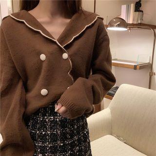 Contrast Trim Frill Trim Knit Cardigan