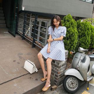 Notched-lapel Plaid Surplice-wrap Dress