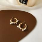 Sterling Silver Faux Pearl Mini Open Hoop Earring 1 Pair - Gold - One Size