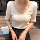 Plunge-neck Ribbed Top