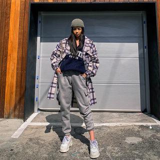 Pocket-detail Checked Wool Blend Long Jacket