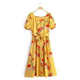 Short-sleeve Maxi Printed A-line Dress
