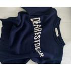 [dearest] Roll-edge Letter Knit Top Navy Blue - One Size