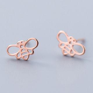 925 Sterling Silver Bee Earring S925 Silver - 1 Pair - Rose Gold - One Size