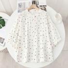 3/4-sleeve Print Henley Blouse White - One Size