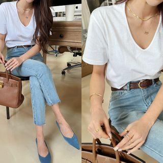 Short-sleeve V-neck T-shirt Ivory - One Size