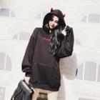 Long-sleeve Hooded Long Pullover Black - One Size
