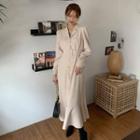 Long-sleeve Belt Waist Midi Dress