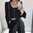 Bell-sleeve Button-down Crop Knit Top