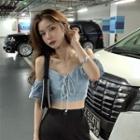 Lace-up Denim Cropped Camisole Top Denim Blue - One Size