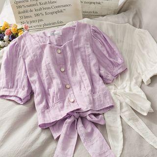Ribbon-back Cropped V-neck Blouse