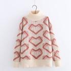 Mock Neck Heart Patterned Sweater