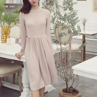 Long-sleeve Accordion Pleat A-line Dress