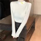 Mock-neck Moon Print Long-sleeve T-shirt