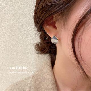 925 Sterling Silver Geometric Ear Stud 1 Pair - 925 Sterling Silver Geometric Ear Stud - One Size