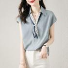 Cap-sleeve Mock-tie Blouse