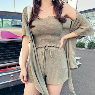 Set: Tie Cardigan + Tube Top + Shorts