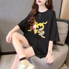 Elbow-sleeve Patched Oversize T-shirt