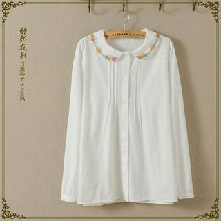 Embroidered Pintuck-front Shirt