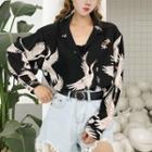 Cranes Print Blouse As Shown In Figure - One Size