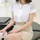 Short-sleeve Perforated-panel Blouse