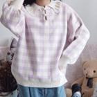 Plaid Sweater Plaid - Purple & White - One Size