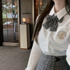 Double-breasted Blazer / Shirt / Plaid Bow / Pleated Mini A-line Skirt / Set