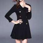 Long-sleeve Double-breasted A-line Dress