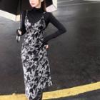Spaghetti Strap Print A-line Dress Black - One Size