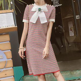 Bow Accent Rhinestone Short Sleeve Dress