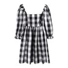 Bell-sleeve Gingham A-line Dress