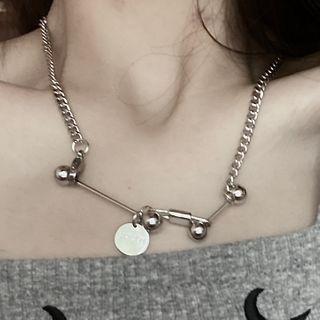 Disc & Bar Pendant Necklace 0774a - Necklace - Silver - One Size