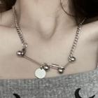 Disc & Bar Pendant Necklace 0774a - Necklace - Silver - One Size