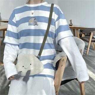 Mock Two-piece Long-sleeve T-shirt Stripe - One Size